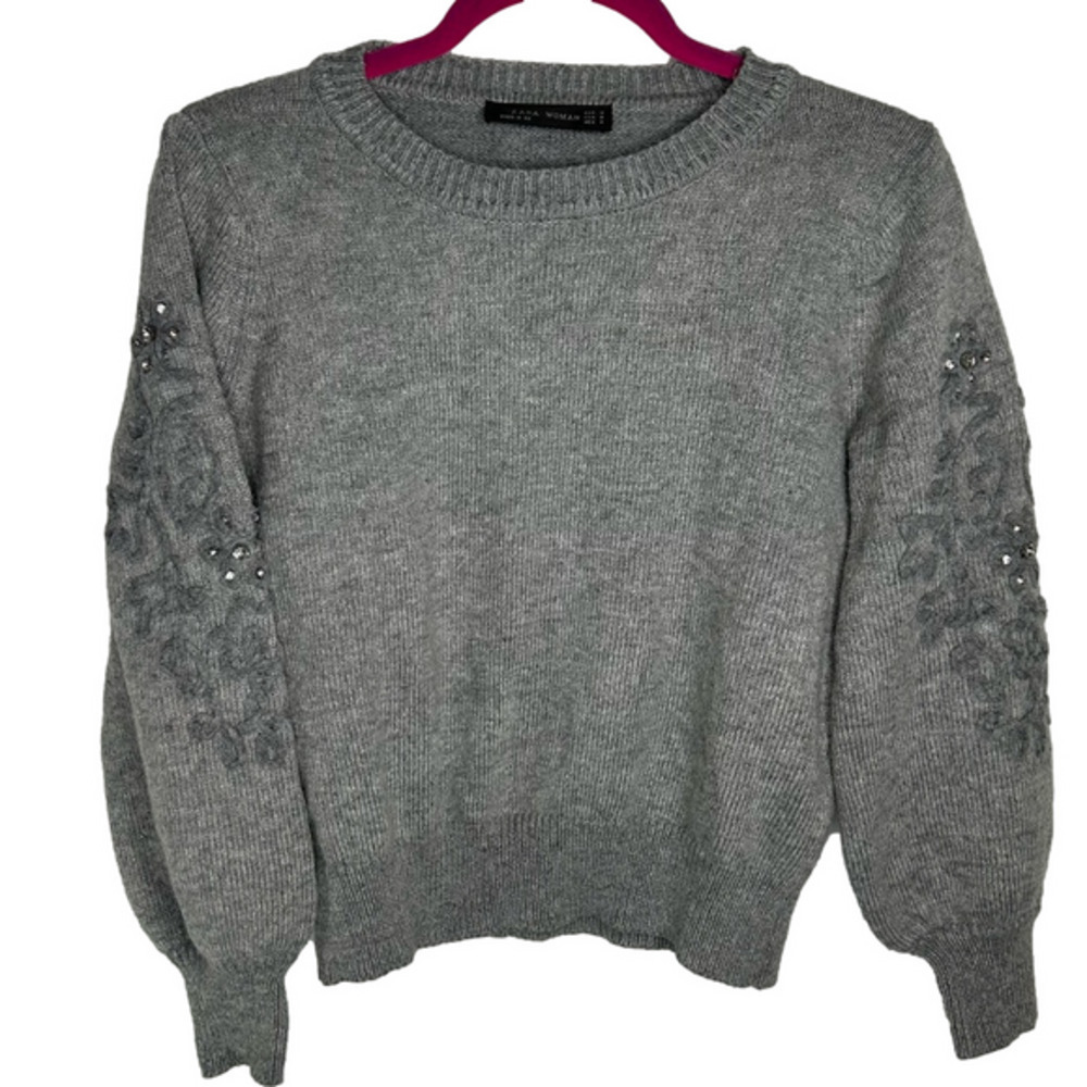 Zara Gray Embellished Sweater S
